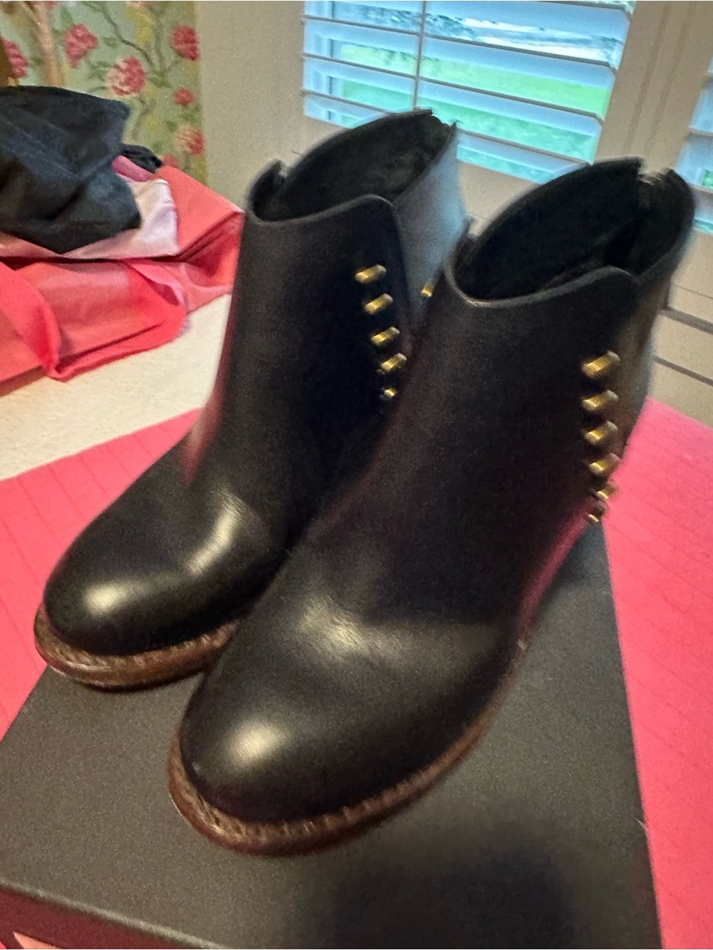 rag & bone Ayle Black Ankle Booties with Gold Stud Accents